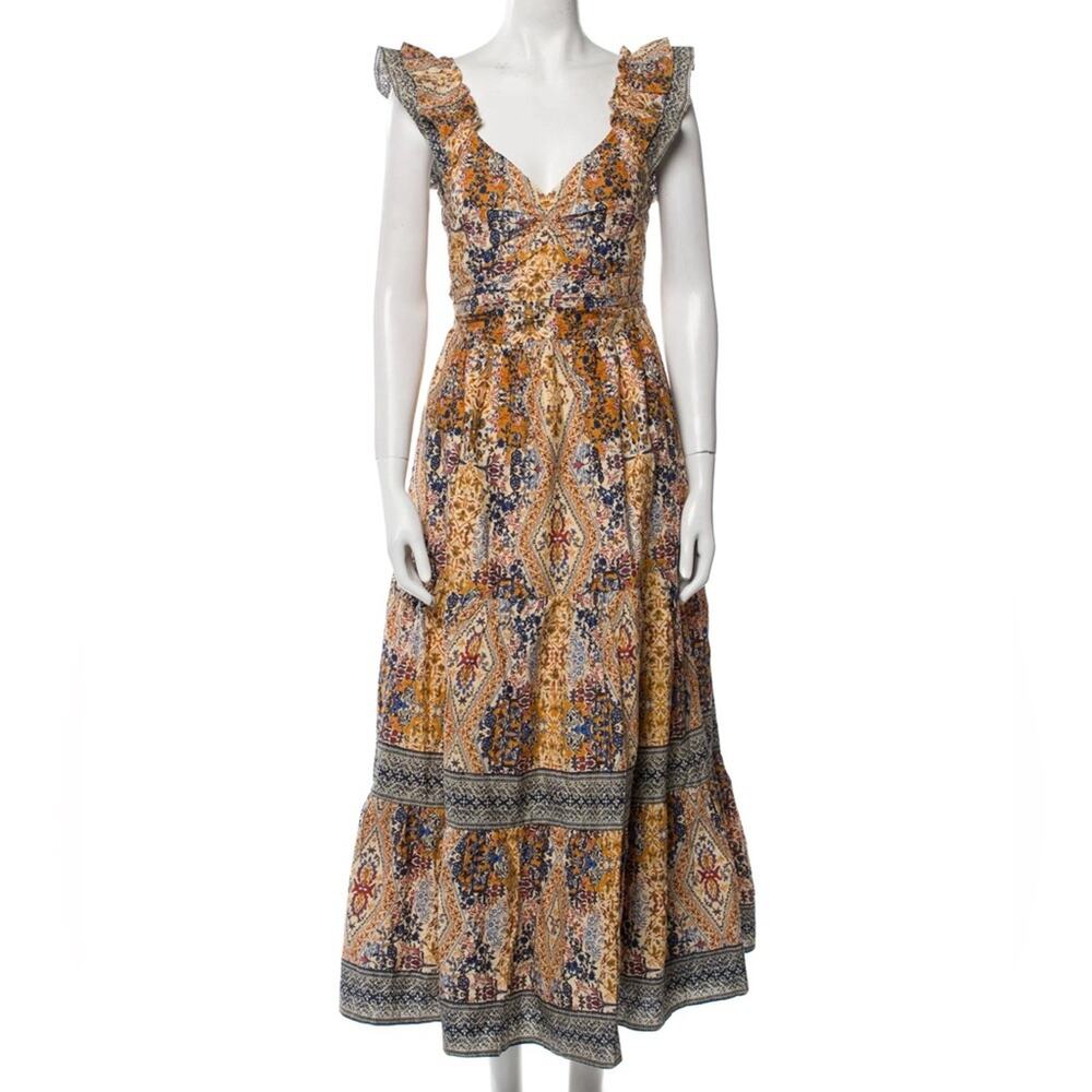 Caroline Constas Floral Diamond Tiered Maxi Dress Boho Resortwear NWT Sz L